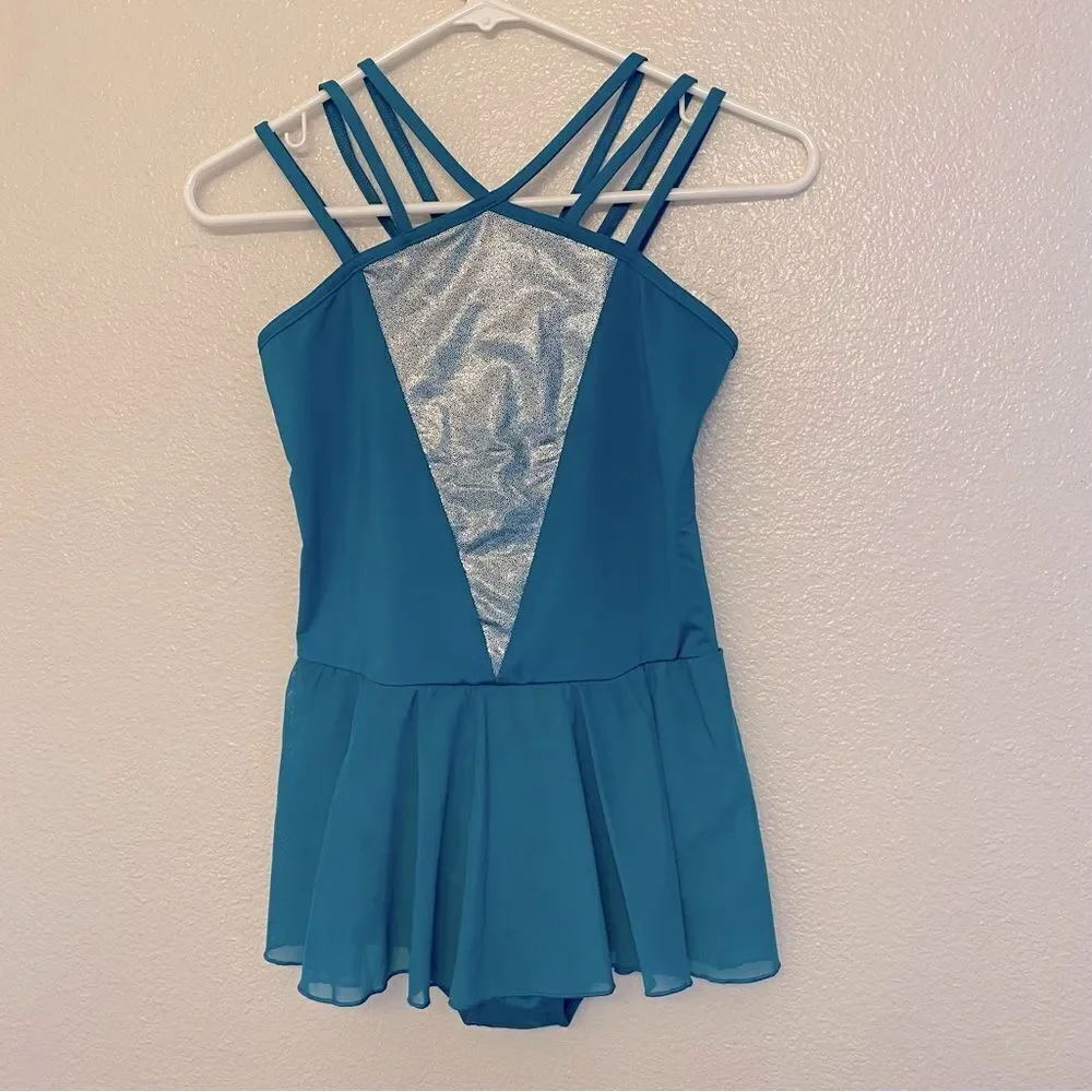Capezio dance class costume ballet dress leotard lyrical Teal skirt LC child